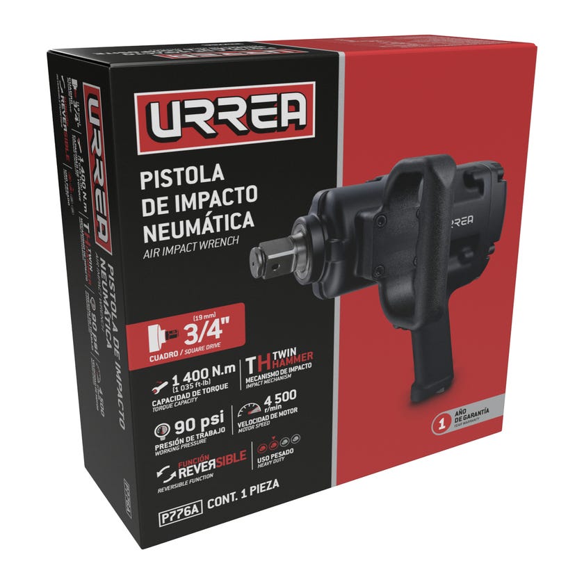 Pistola de impacto neumática cuadro de 3/4" 1,035 Ft-lb sistema twin hammer